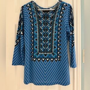 Bob Mackie wearable art blue geometric top size small
